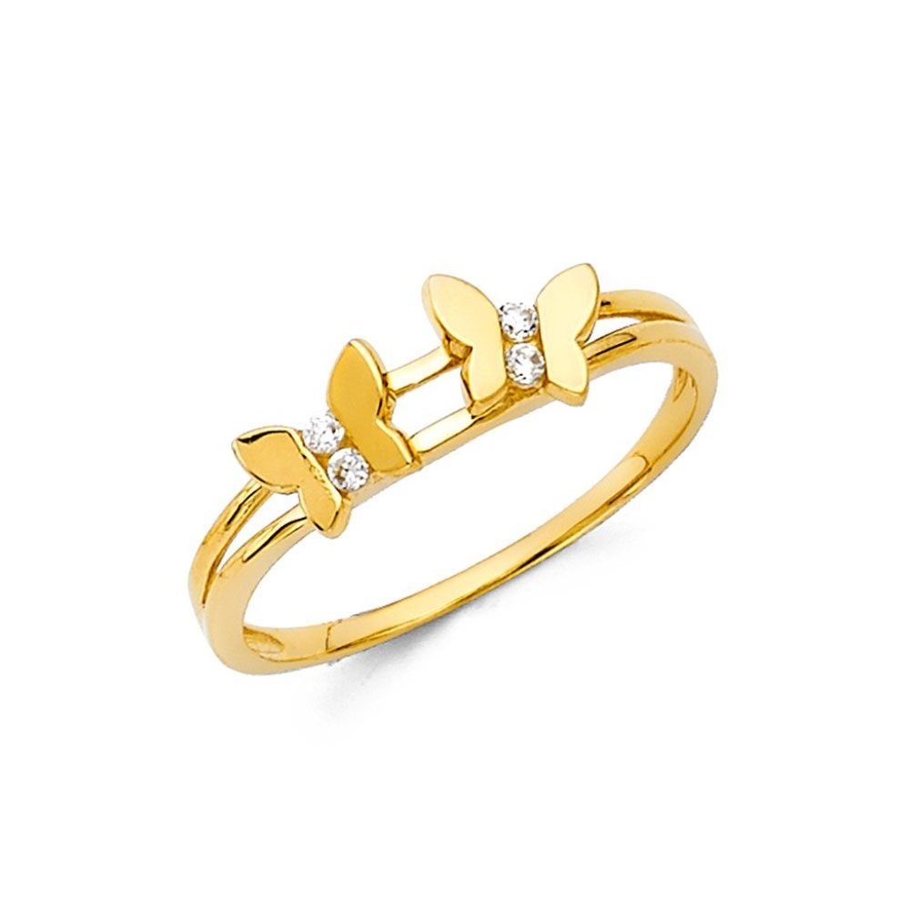 14k Yellow gold 2 Butterfly CZ Ring